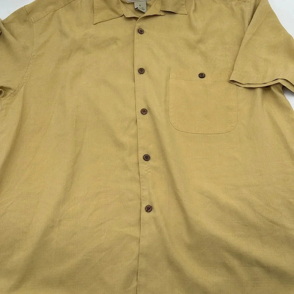Calypso Joe Men's Large Yellow Silk Short Sleeve Shirt Hawaiian Casual Comfy - Picture 2 of 6